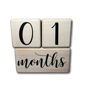 Baby Milestone Blocks Moon and Stars White MDF Blocks with Printed Letters Desk